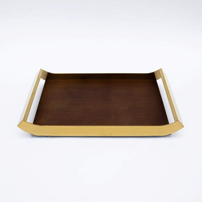 DAZHANG-RECT.TRAY WOOD&STAINLESS STEEL GOLD 44X26 (202107490)