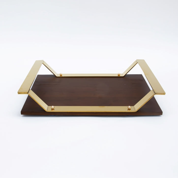 DAZHANG-RCT.TRAY WOOD&STAINLESSSTEEL GOLD 40X30CM (202107514)