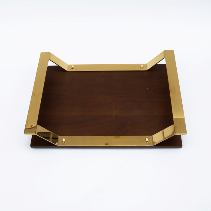 DAZHANG-RCT.TRAY WOOD&STAINLESSSTEEL GOLD 40X30CM (202107514)