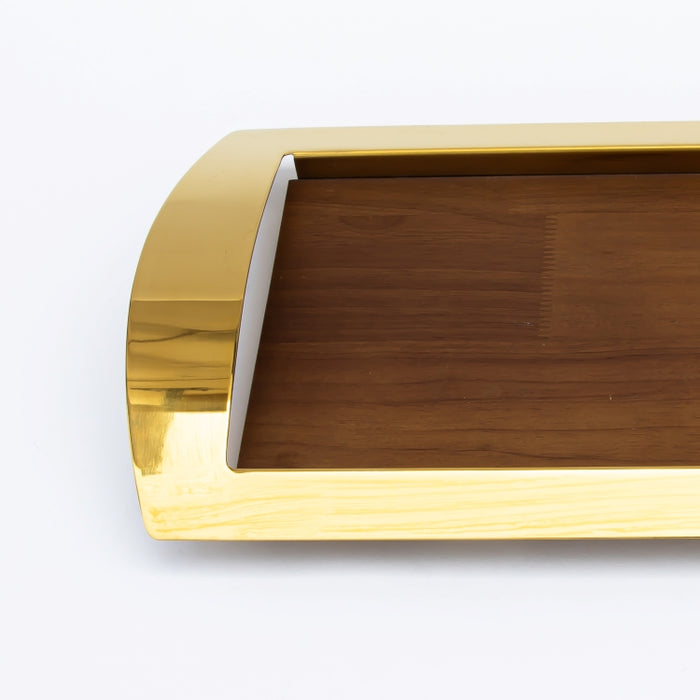 DAZHANG-RECT.TRAY WOOD & STAINLESS STEEL GOLD 41X24CM (202107494)