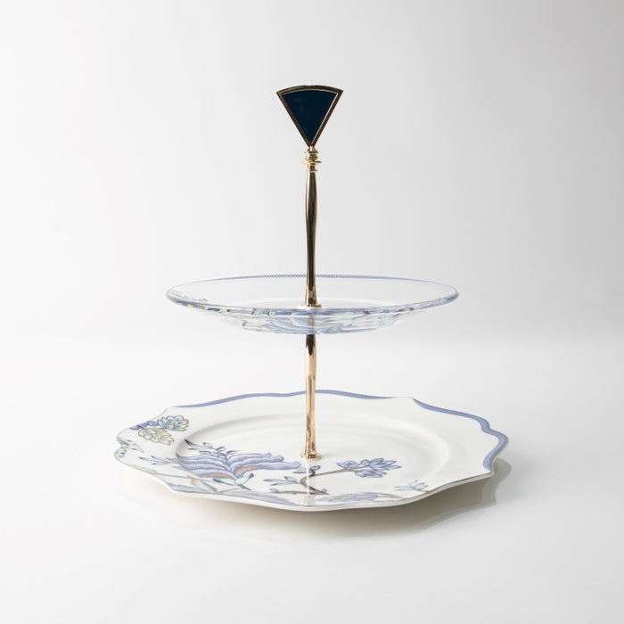 TWINS-2 TIER CAKE PLATE FLORAL BLUE (202029281)