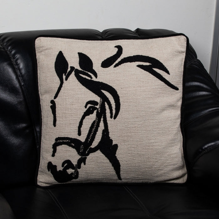 CUSHION HORSE NTRL/BLACK 45X45 (327131005)