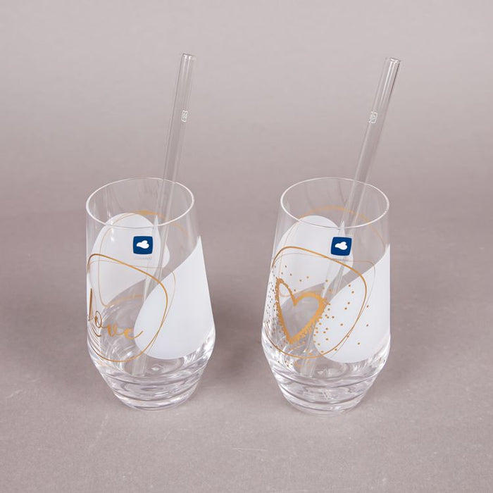 PRESENTE 2PCS GLASS 21CM W/STRAW LOVE (202015989)