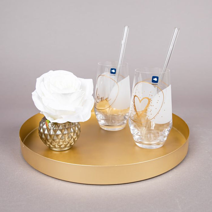 PRESENTE 2PCS GLASS 21CM W/STRAW LOVE (202015989)