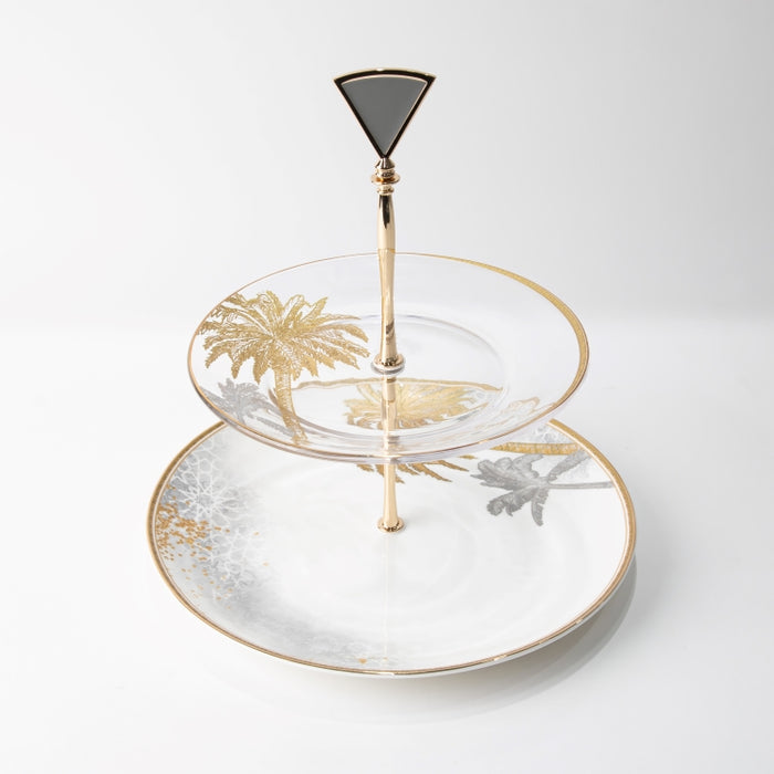 TWINS-2 TIER CAKE PLATE PALM GOLD (202029279)