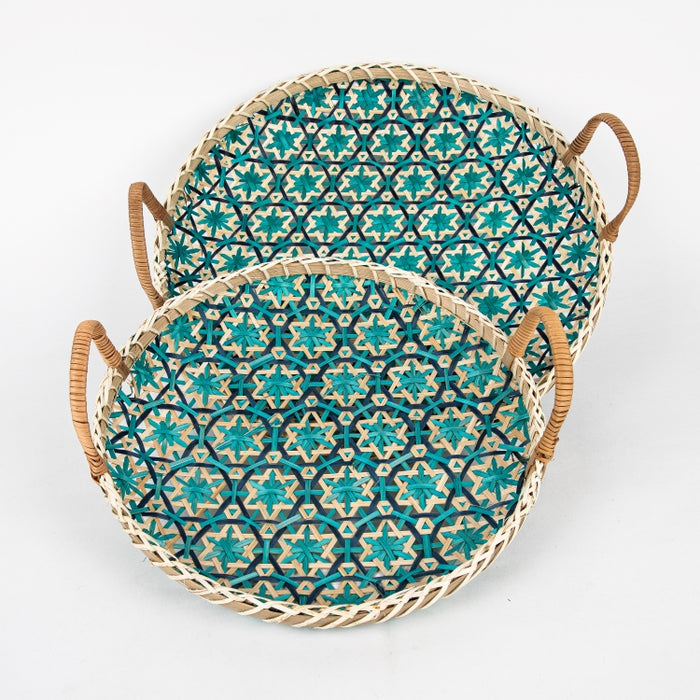 BAMBOO WOVEN NTRL 2PC TRAY BLUE/TEAL (202044559)