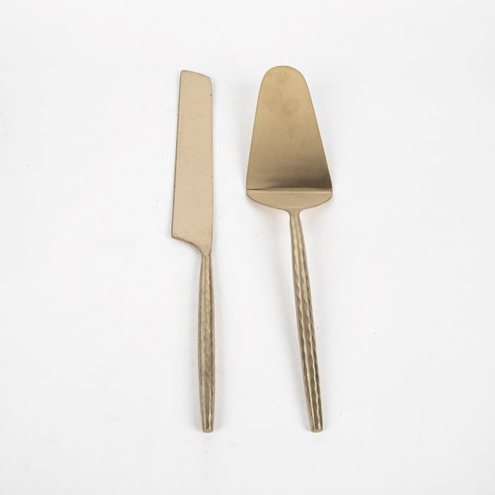 HAMMERED 2PC CAKE SERVER GOLD (202061236)