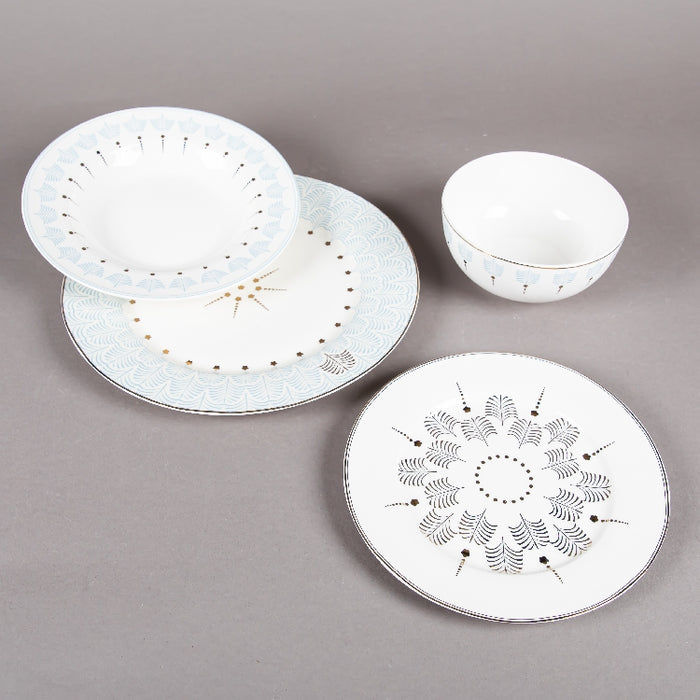 FOSUNY 45PCS NEW BONE CHINE  DINNER SET BLUE/GOLD (202029001)