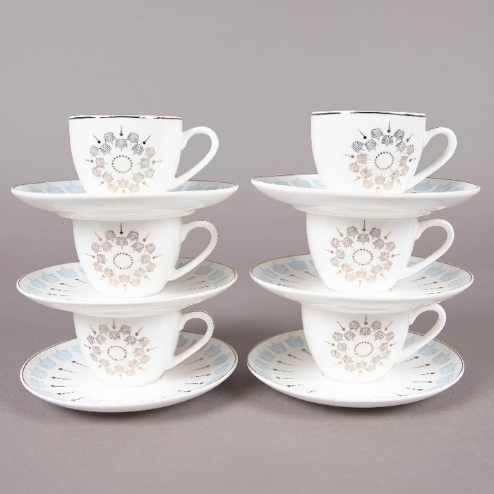 FOSUNY SET 6 90CC NEW BONE CHINA COFFEE CUP&SAUCER BLU/GOLD (202029003)