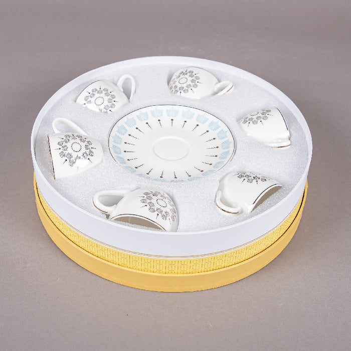 FOSUNY SET 6 90CC NEW BONE CHINA COFFEE CUP&SAUCER BLU/GOLD (202029003)