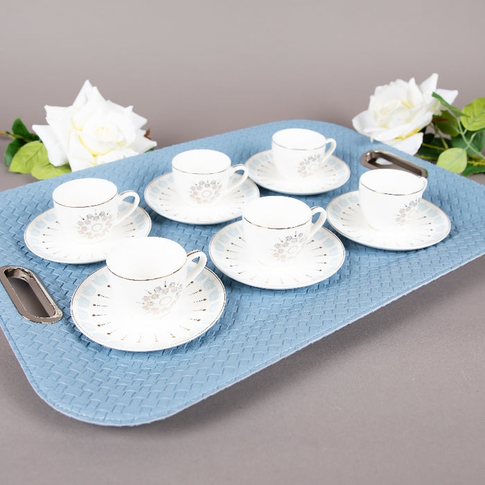 FOSUNY SET 6 90CC NEW BONE CHINA COFFEE CUP&SAUCER BLU/GOLD (202029003)