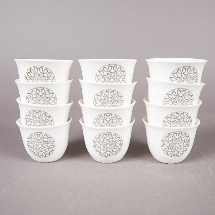 FOSUNY SET 12 NEW BONE CHINA GAWA CUPS GREY/WHITE (202029012)