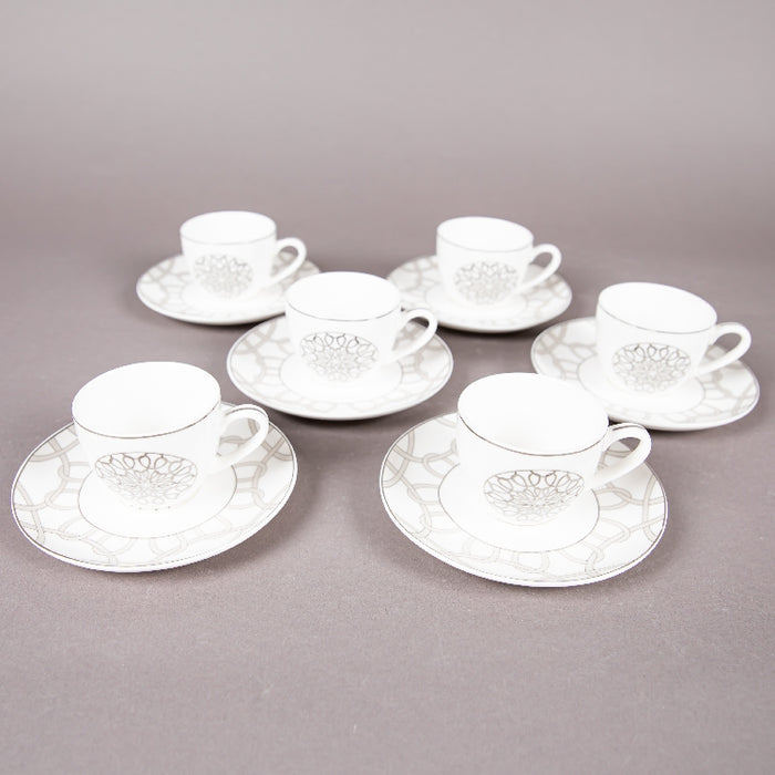 FOSUNY SET 6 90CC NEW BONE CHINA COFFEE CUP&SAUCER GREY/WHITE (202029013)