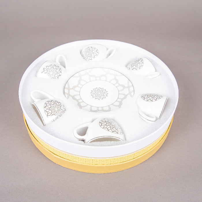 FOSUNY SET 6 90CC NEW BONE CHINA COFFEE CUP&SAUCER GREY/WHITE (202029013)