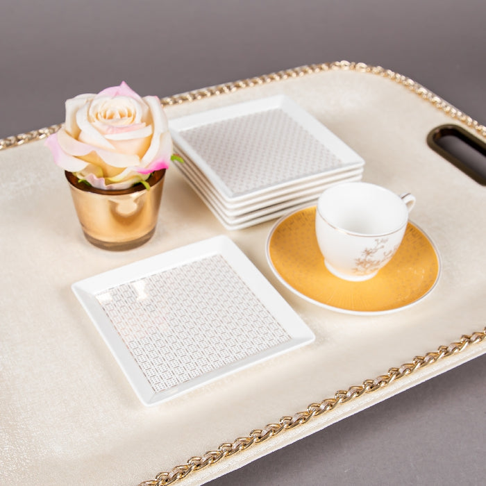 FOSUNY SET OF 6 SQUARE DISH 13X13CM WHITE/GOLD (202029009)