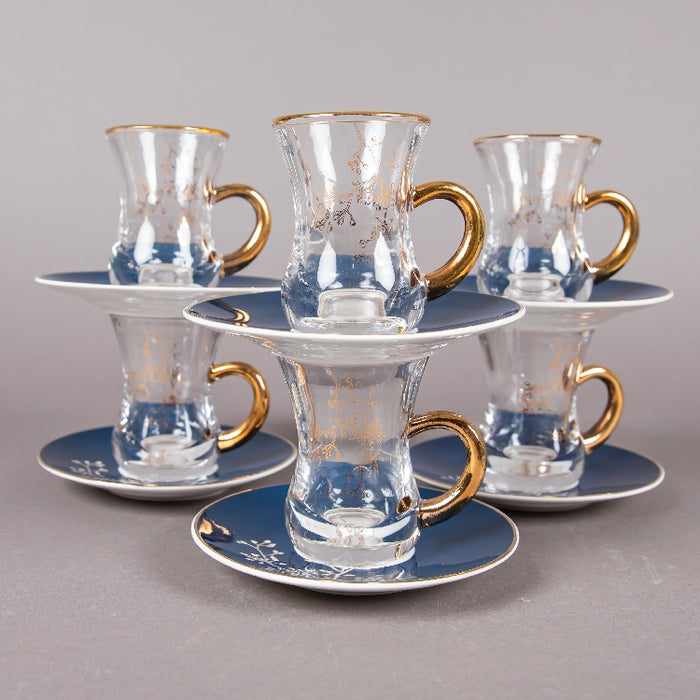 FOSUNY SET 6 GLASS CUP & SAUCER BLUE/GOLD (202028798)