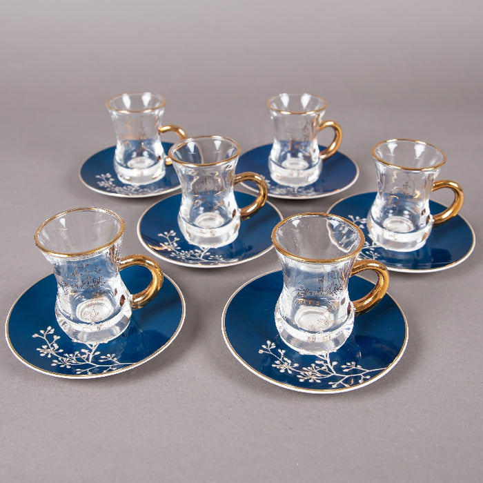 FOSUNY SET 6 GLASS CUP & SAUCER BLUE/GOLD (202028798)