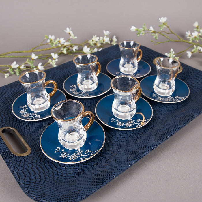 FOSUNY SET 6 GLASS CUP & SAUCER BLUE/GOLD (202028798)