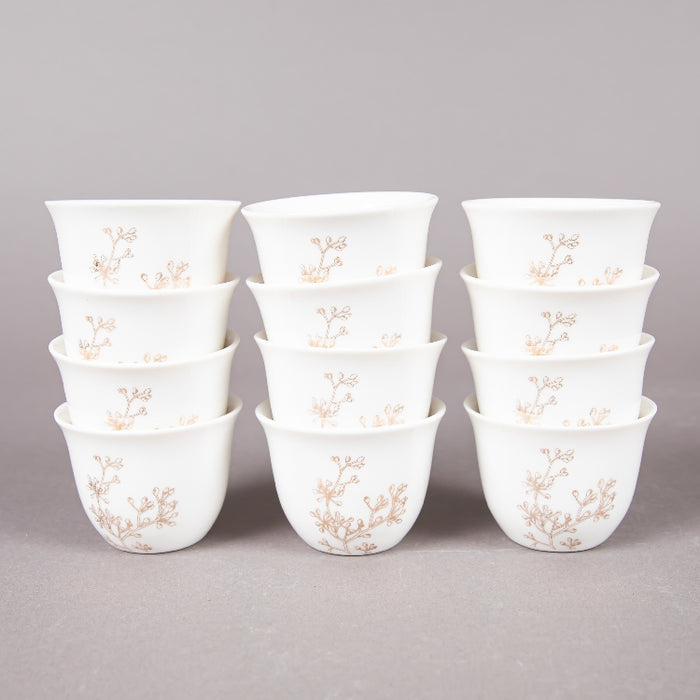 FOSUNY SET OF 12 NEW BONE CHINA GAWA CUPS WHITE/GOLD (202029007)