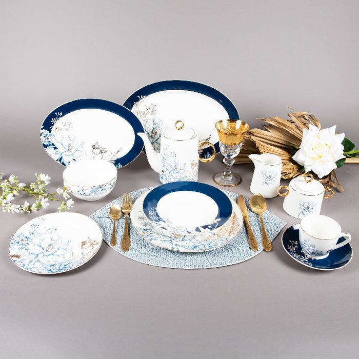 FOSUNY 45PCS NEW BONE CHINA DINNER SET BLUE/GOLD (202029016)