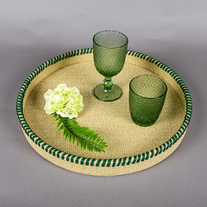 ROUND LEATHER TRAY WITH BAND SOFIA GREEN 42CM (202107358)