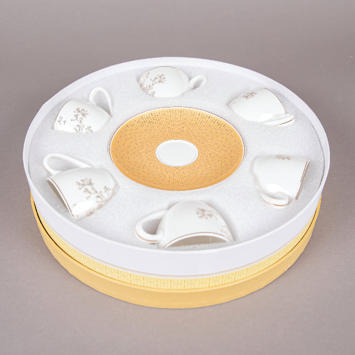FOSUNY SET OF 6 90CC NEW BONE CHINA COFFEE CUP&SAUCER WHITE/GOLD (202029008)